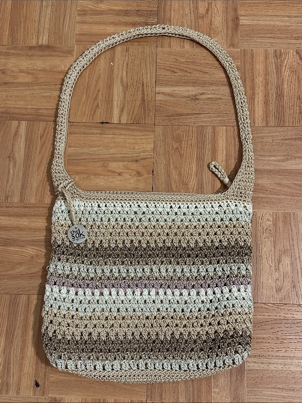 The Sak beige cream and brown crochet shoulder bag